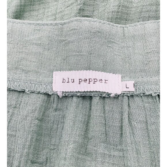 Blu Pepper Sleeveless Square Neck Gauzy Lt Green Cross Stitch Accent Top LG - Picture 7 of 9